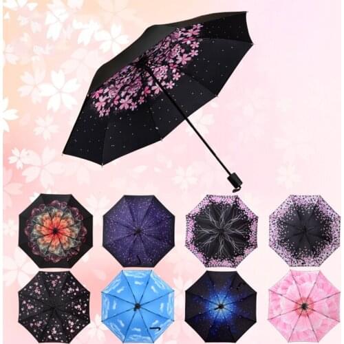 Different Printing Anti-UV Wind Resistant Umbrella Sunny Rainy Three-folding Umbrella Sunshade Waterproof Umbrellas