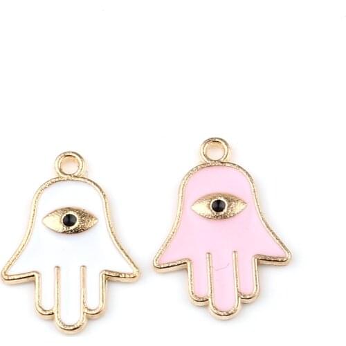 10 Piece Zinc Based Alloy Religious Charms Hamsa Symbol Hand Gold Color Evil Eye Enamel Charms For Diy Jewelry Making Findings