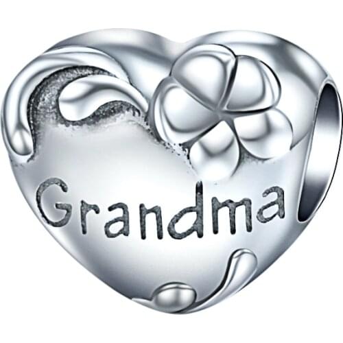 100% 925 Sterling Silver Family Member Grandma Beads Heart Charms Fit European Bracelet for Women Birthdays Jewelry Gift