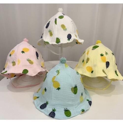 2021 New Design Summer Baby Hat for Girls Boys Kids Bucket Hat Children Korean Pineapple Printed Fisherman Hat