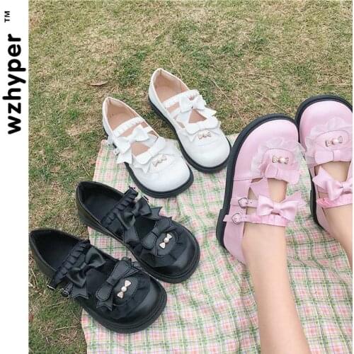 3 Colors Japanese College Students Girls Round Toe Buckle Straps Bow Shoes Lolita JK Commuter Uniform Lovelive PU Leather Shoes