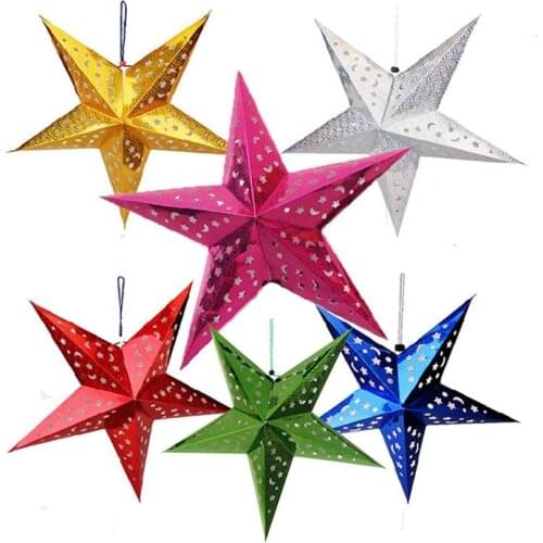 3D Paper Star Lantern Party Hanging Ornaments Pentagram Lampshade for Christmas Wedding Birthday Party Home Hanging Decorations