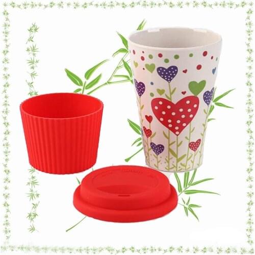 400ml Practical Reusable Bamboo Fiber Silicone Cap Coffee Cups Eco Friendly Non-slip Printing Travel Mugs