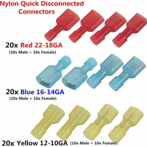 60PCS Insulated Spade Female Male Electrical Cable Wire Connectors Splice Terminals Quick Disconnects Kit Assortment 10-22AWG