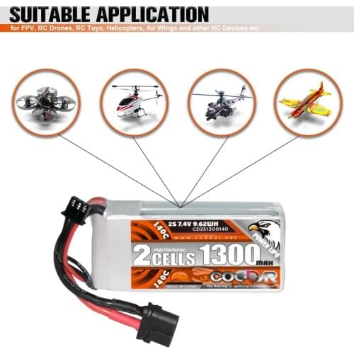 CODDAR LiPo Battery 2S 1300MAH 7.4V 140C With XT60 Plug For FPV Drone Helicopter RC Racing Parts