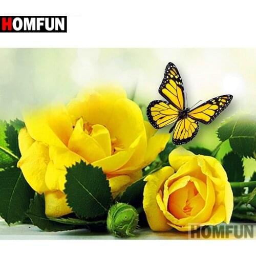 HOMFUN Full Square/Round Drill 5D DIY Diamond Painting "Flower butterfly" 3D Diamond Embroidery Cross Stitch Home Decor A19105