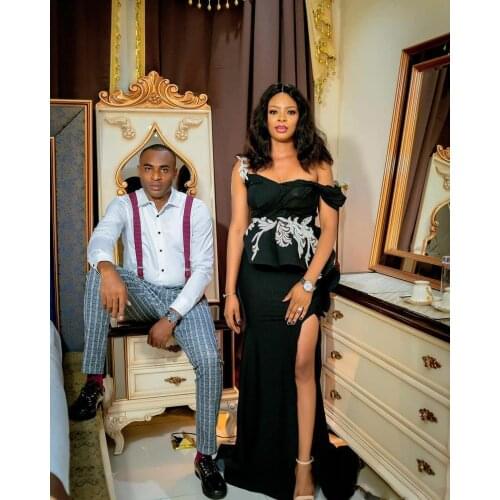 Aso Ebi Black African Prom Dresses WIth Appliques Sexy Split Mermaid Satin Long Evening Dress 2020 Plus Size Nigeria Party Gowns