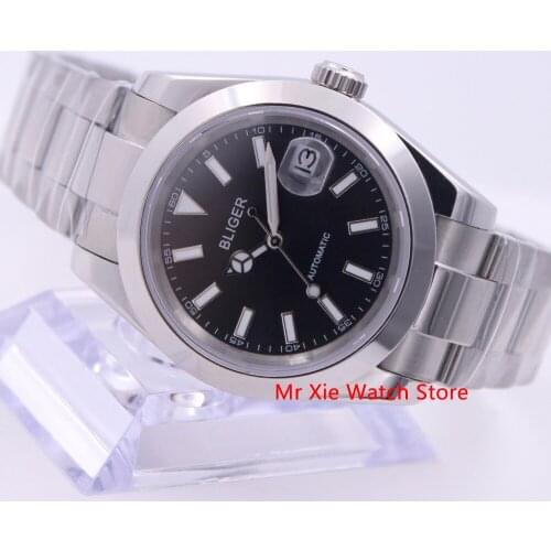 Bliger 40mm Automatic Mechanical Men Watch Luxury Calendar Luminous Waterproof Sapphire Glass Stainless Steel Case Mens Watch