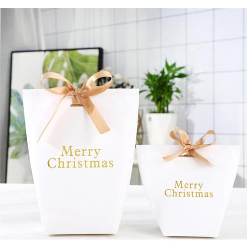 Bronzing Christmas Gift Box Bag Kraft Paper Merry Christmas Candy Boxes Xmas Favor Party Decoration DIY Packaging Box