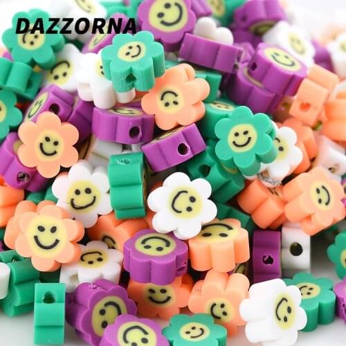 Charms Flower Shape Smile-Face Clay Beads 50/100Pcs Polymer Clay Loose Spacer Beads For Jewelry Making DIY Necklace Accessories