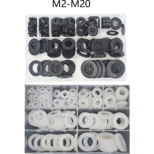 Black Nylon flat Washer Assortment Kit Plastic Washer Assortment Kits Flat Pad M5 M6 M8 M10 M12 M14 M16 M18 M20