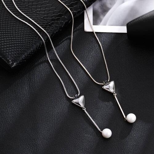 Long Sweater Chain Necklace Glass Round Pearl Necklace & Pendant Gold Color Elegant Wedding Party Jewelry Accessories Gift 2020