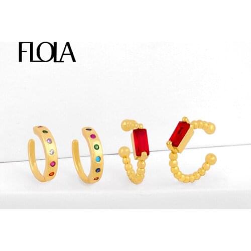 FLOLA Rainbow Earring Cuffs For Women Small Micro Pave Earcuff Huggies Clip Earrings Without Piercing CZ Gold Jewelry erss55