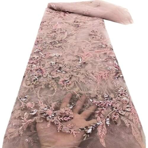 French Tulle Mesh Lace Fabric 2021 High Quality African Lace Fabric Latest Sequins/bead Lace Material For Evening Party RF-360