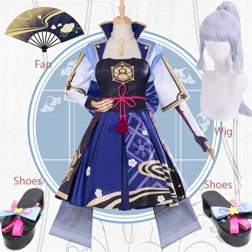 Genshin Ayaka Kamisato Cosplay Anime Game Genshin Impact Cosplay Costume Women Party Halloween Costumes Wig Chinese Fan Dress