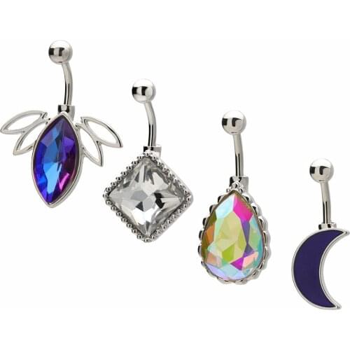 Geometric Crystal Belly Button Rings Drop Moon Shaped Stainless Steel Navel Piercings Female Sexy Body Jewelry