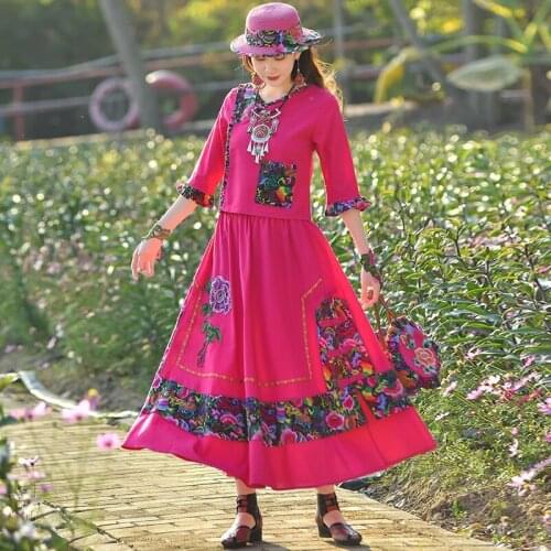 Cotton Linen Woman Traditional Chinese Clothing Sets Retro Print Half Sleeve Hanfu Spring Women Oriental 2 Piece Tang Suit 12303