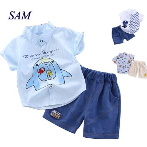 2020 summer baby boys fashion clothing sets childrens cartoon short sleeve + shorts 2 pcs clothes gentleman clothes for kids