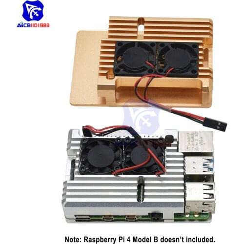 Diymore Raspberry Pi 4 Model B Protective Case Dual Cooling Fan Enclosure Aluminum Alloy Case with Heatsink Pillar