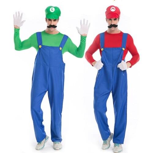Halloween adult Men Funy Super game Cosplay Costume Luigi Bros Plumber Christmas Fancy Dress