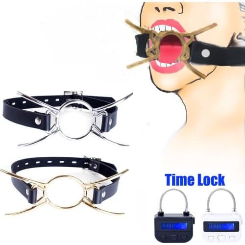 Oral Fixation Metal O Ring Open Mouth Spider Gag,Leather Restraint Bdsm Bondage Time Lock Slave Fetish Mouth Gags Adult Sex Toys