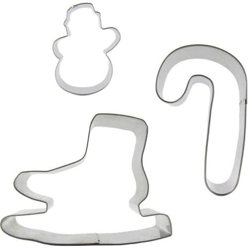 Mini Snowman, Skates, Walking Stick shaped 3 piece biscuit cutting molds, baking tools, cake decorating soft candy tools