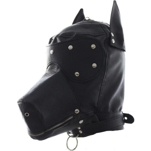 Faux Leather Full Cover Bondage BDSM Restraints Slave Dog Head Hood Sex Toys for woman or man must-have item your sexy wardrobe