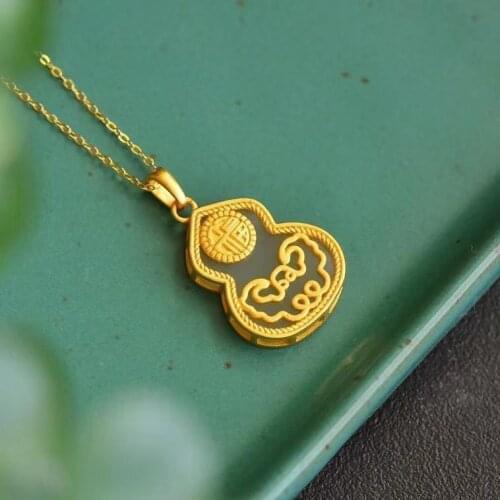 Natural Hetian White Jade Peaceful Ruyi Gourd Pendant Necklace Unique Ancient Gold Craft Charm Womens Brand Silver Jewelry