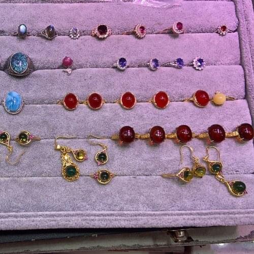 Natural blue amber necklace ring earrings set fashion jewelry anel feminino juwelen gioielli collares brincos bague sieraden