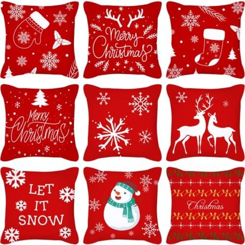 45CM Red Color Christmas Cushion Cover Merry Christmas Ornament 2021 Xmas Navidad Gift Christmas Snowflake Printed Pillowcase