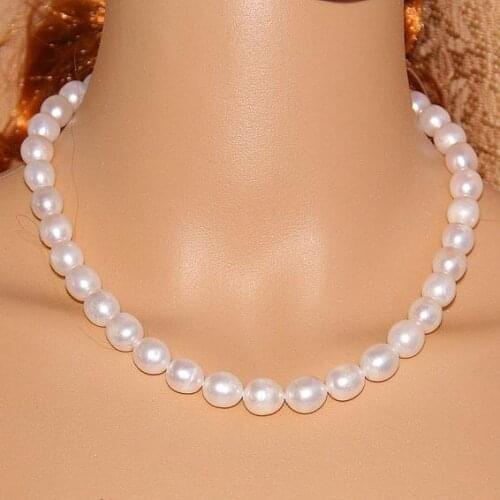 Charming White Pearl Jewelry,AA 10-11MM Rice Freshwater Pearl Necklace,Choker Pearl Bridesmaid Jewelry Ladys Party Gift