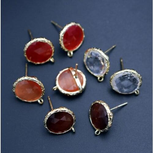 10pairs Gold Plated Stud Earring Connectors Linkers Circle Cats Eye Stone Earrings Base for Women DIY Jewelry Making Findings