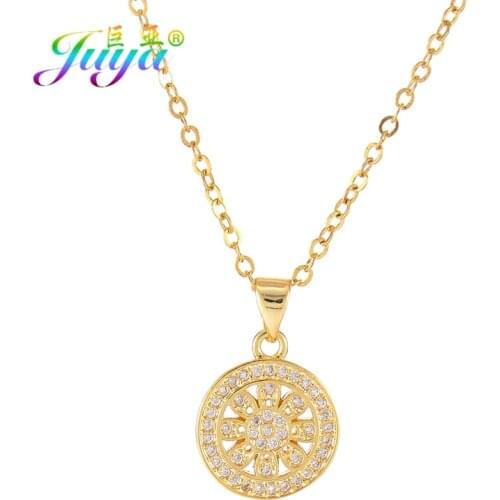 Juya Gold/Rose Gold Necklace Micro Pave Zircon Hollow Heart Flower Pendant Necklace For Women Luxury Gift Wedding Jewelry