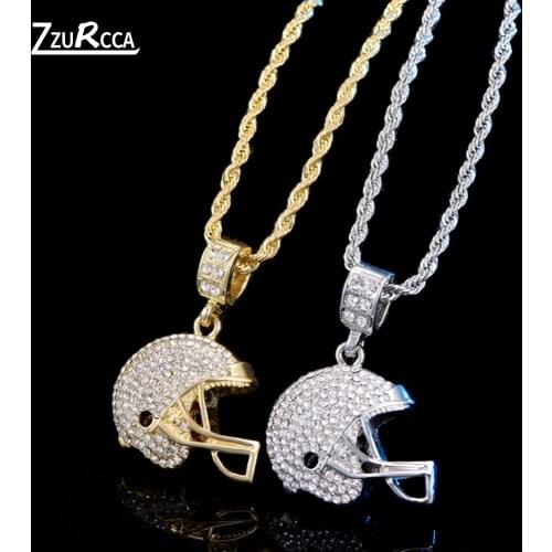 Hip Hop Little Helmet Pendant Man Gold Color Rope Chain Crystal Necklaces for Women Charms cordao masculino