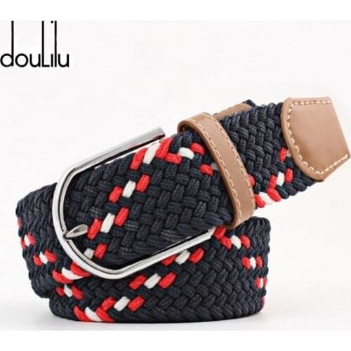 2020 Men Women Casual Knitted Pin Buckle Metal Waist Belt Woven Canvas Luxury Elastic Stretch Belts Color Webbing Fashion 105cm