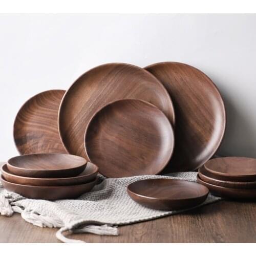 Handmade Japanese Style Solid Wood Plate Fruit Dessert Cake Nuts Plate Home Hotel Office Refreshments Plate Kitchen Tableware