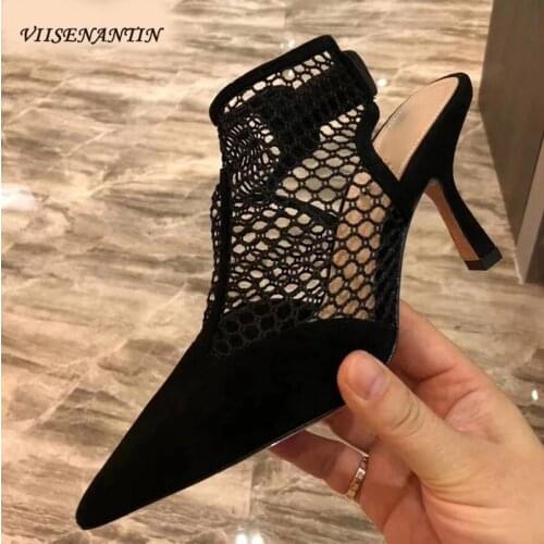 Mesh sandals female stiletto short boots summer new high-heeled pointed toe hollow fairy shoes fashionable sexy single boots