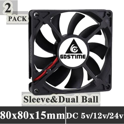 2PCS Gdstime Computer Case Fan 80*80*15mm 80mm 8cm Brushless 24V 12V 5V 8015 Ball/Sleeve Cooling Cooler Fan CPU PC Laptop Fan
