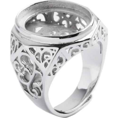 Vintage 925 Sterling Silver 11X14mm Oval Cabochon Semi Mount Ring for Amber Opal Lapis Lazuli Turquoise DIY Stone Setting