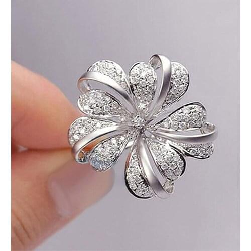 USTAR fashion jewelry big flower rings for women inlay full Cubic Zirconia finger statement rings female party gifts anel