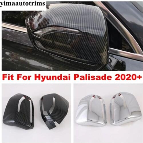 2 pieces Rearview Mirror Protective Cover Cap Trim ABS Chrome / Carbon Fiber Look Accessories Fit For Hyundai Palisade 2020 2021