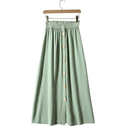 High Waist Breasted Umbrella Skirt Womens 2021 Summer New Knee Length Skirt A-line Skirt Versatile Cotton Blue Skirt