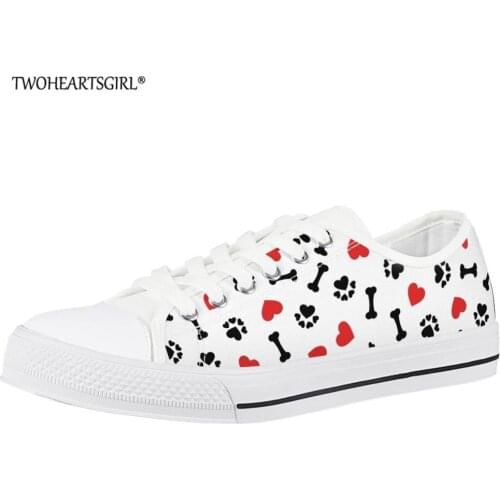 Twoheartsgirl Spring/Autumn Women Low Top Canvas Shoes Dog Paws Print Lightweight Lace Up Sneakers Vulcanized Shoes for Girls