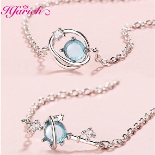 Hfarich Blue Universe Planet Moon Stars Pearl Bracelets for Women Personality Fashion Star Key Charm Bracelet Anime Gift