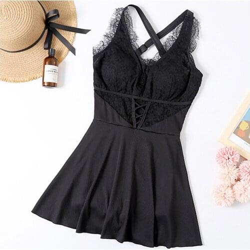 STAERK edition small breasts sexy lace skirt the one-piece bathing suit women gathered ins wind boxer show thin belly swimsuit