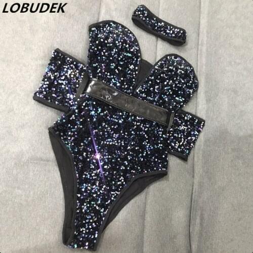 Sequins Bodysuit Women Bar Jazz Pole Dancing Costume Party Rave Outfits Nightclub DJ Singer Dancer Stage Wear Team Show Clothes