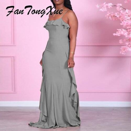 Dresses for Women 2021 Summer Solid Ruffles Sexy Dress Women Skinny Spaghetti Strap Maxi Vintage Party Dresses