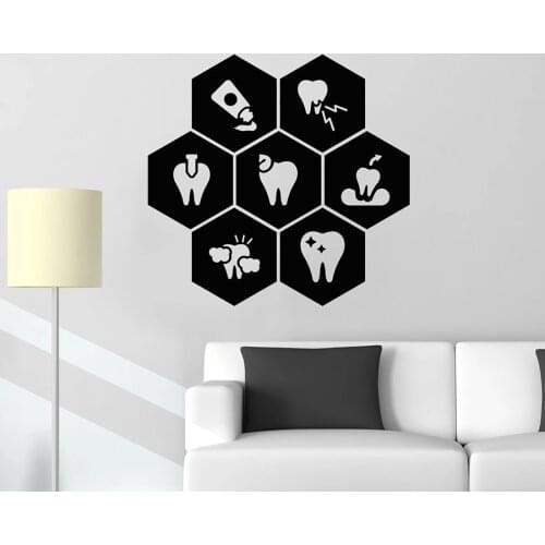 Teeth Vinyl Wall Sticker Dentist Clinic Healthy Toothpaste Dental Care Wall Decal Window Decoration Honeycomb Art Mural Decor