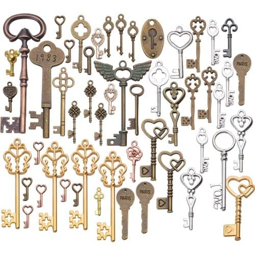 100g (about 50-60pcs) Vintage Key Shaped Pendants Skeleton Charms Mixed Jewellery Findings for DIY Necklace Bracelets Crafts