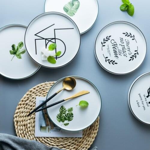 20 cm Leaf Round Ceramic Plate Cartoon Plant Procelain Dinner Plate Dessert Steak Fruit Nuts Tray Household Snack Dishes Plate